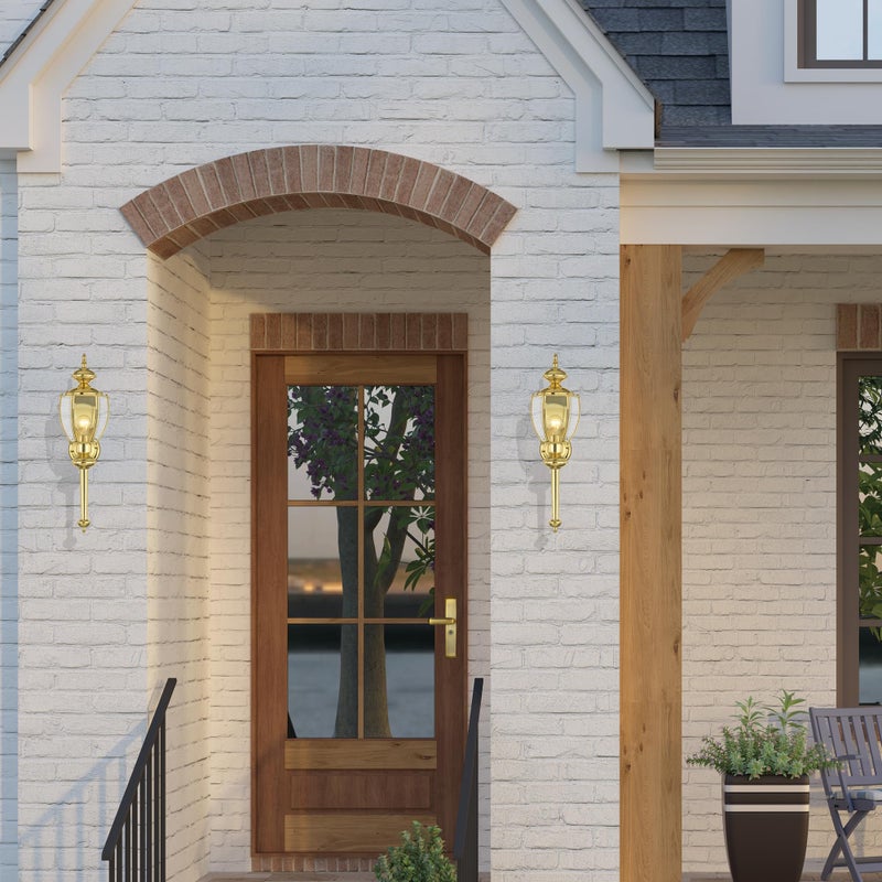 Livex Lighting 2112-02 Outdoor Wall Lantern with Clear Beveled Glass Shades, Polished Brass - Image 3